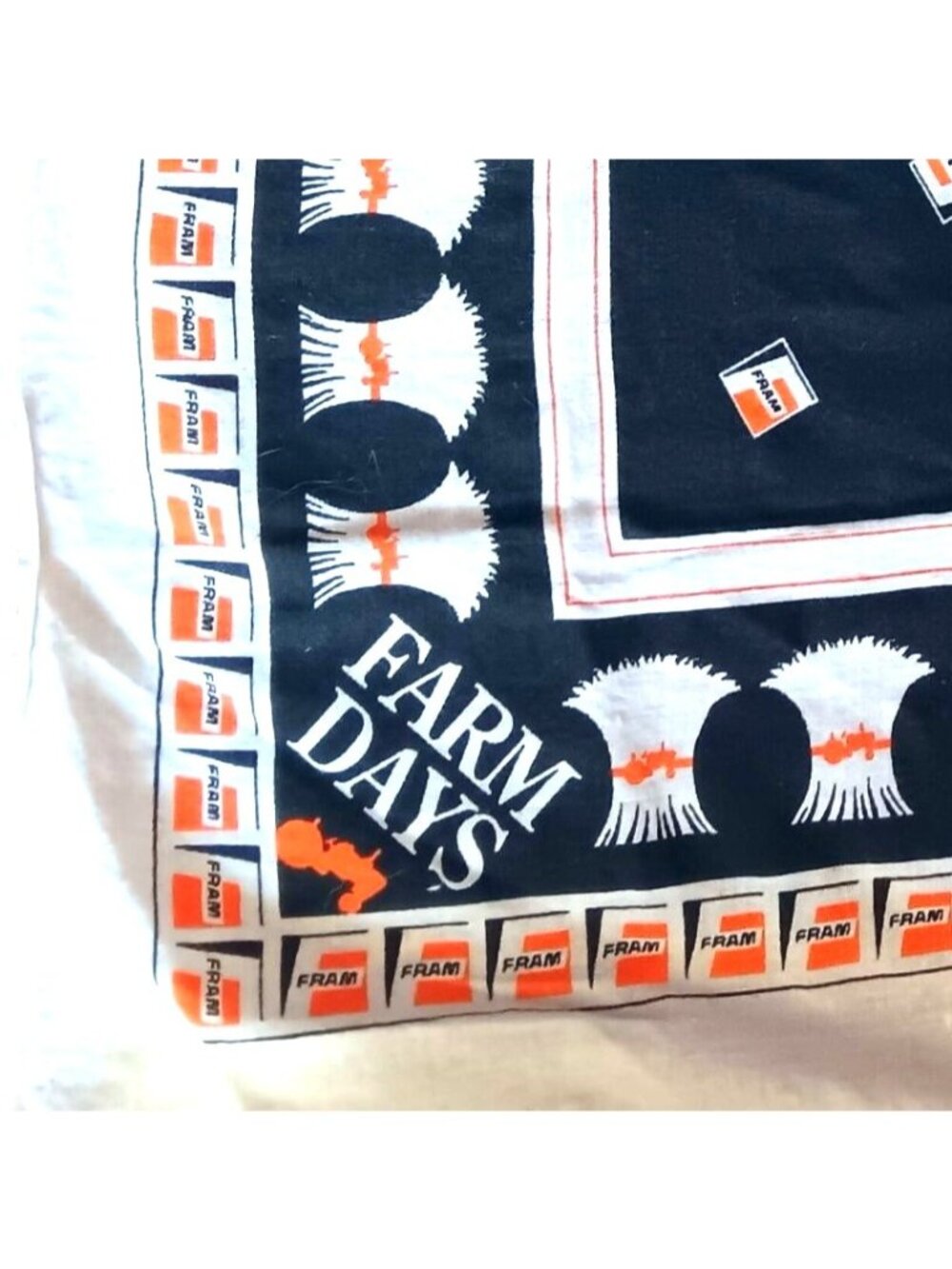 Fram Filters Vintage 21x21" Hanky Bandana Auto Advertising Farm Days 1980's USA